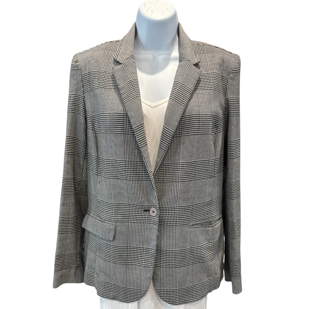 Worthington Women's Blazer Jacket Black White‎ Houndstooth Plaid Size Medium